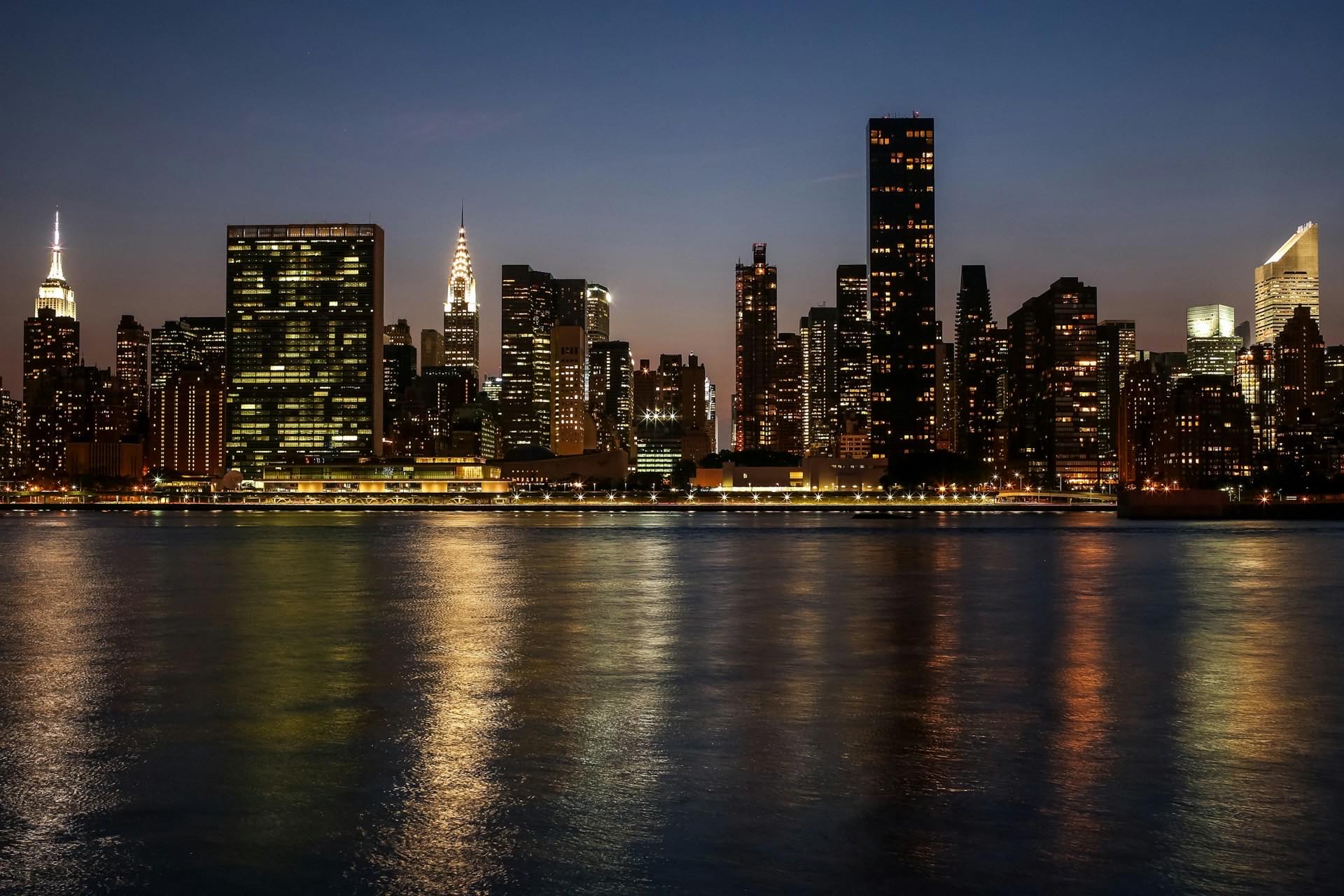City skyline at dusk